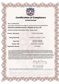 001 Certificate Of Compliance - JUNHUI PP FOOD CONTAINER 202400 001 Certificate Of Compliance - JUNHUI PP FOOD CONTAINER 202400